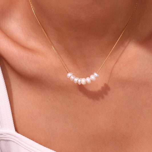 Elegant multiple small pearl pendant thin chain stainless steel necklace woman Jewelry on the neck