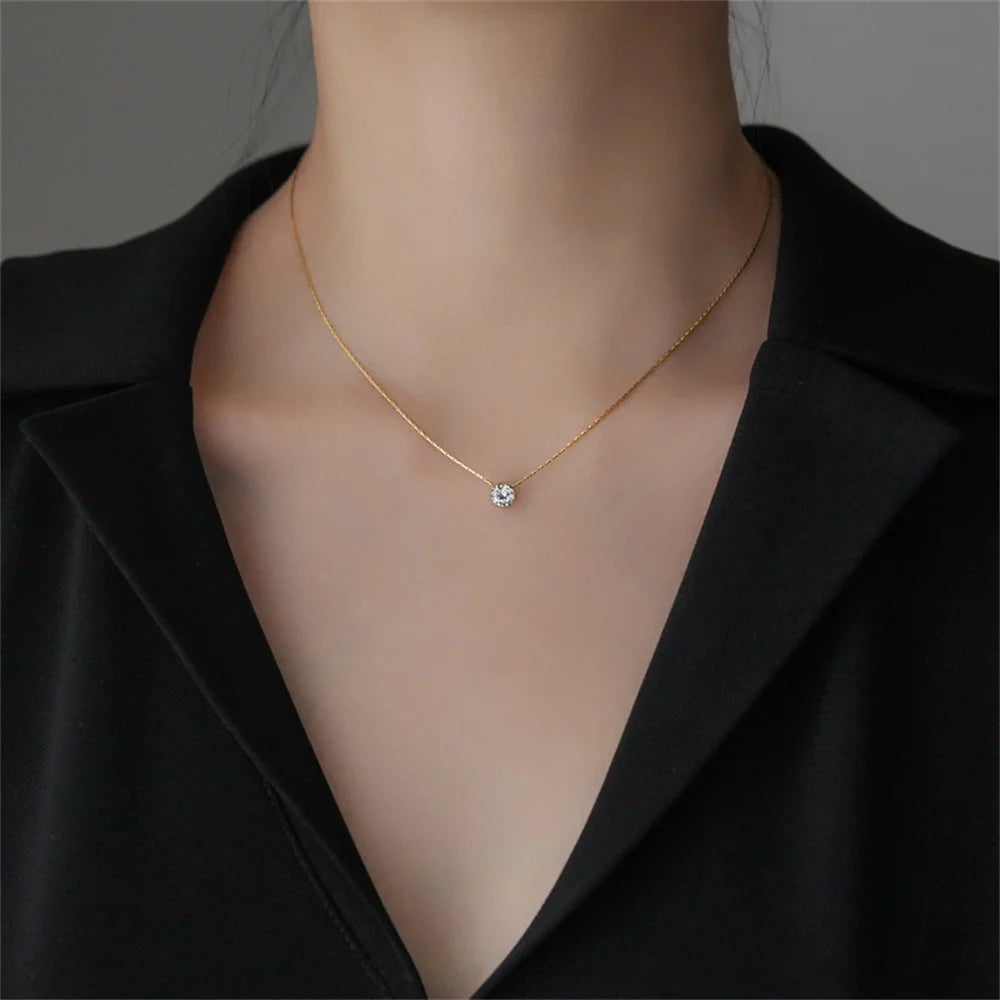 Cute Iced Out Tiny Round Pendant Necklace Female Gold Color Steel Clavicle Chain For Women Jewelry Chocker 2025