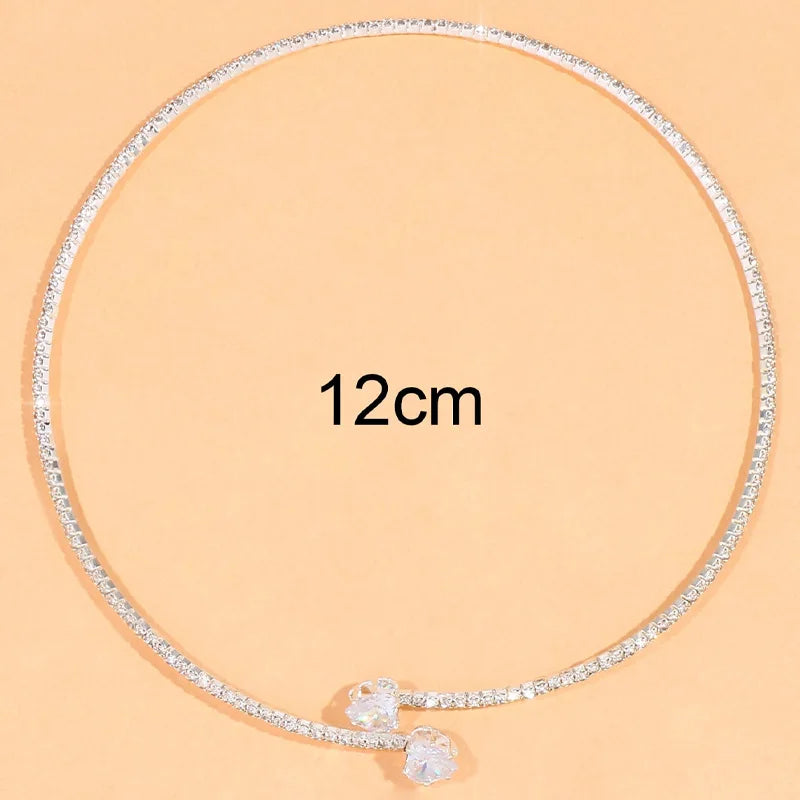 Fashion Rhinestone Heart Collar Choker Necklace for Women Simple Open Collar Necklace Jewelry Accessories