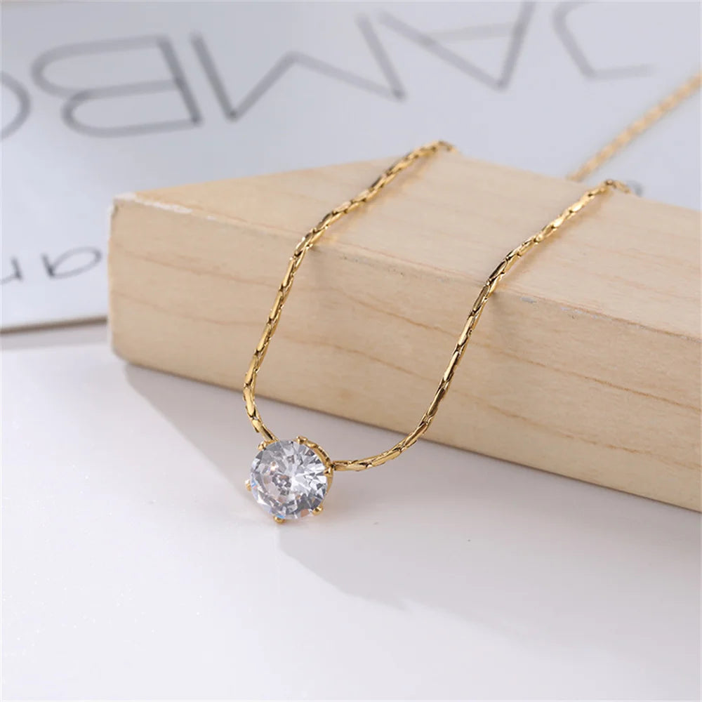 Cute Iced Out Tiny Round Pendant Necklace Female Gold Color Steel Clavicle Chain For Women Jewelry Chocker 2025