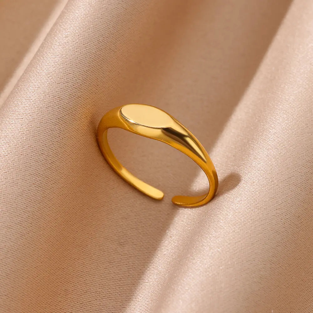 Stainless Steel Oval Rings For Women Men Open Adjustable Gold Color Finger Rings Wedding Fashion Jewelry Gift anillos mujer