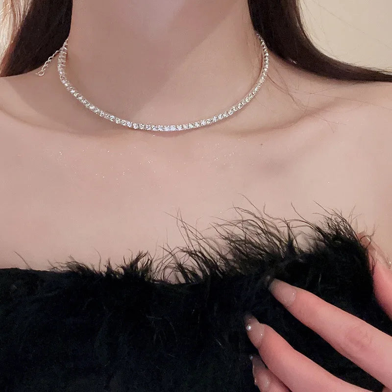 Fashion Rhinestone Heart Collar Choker Necklace for Women Simple Open Collar Necklace Jewelry Accessories