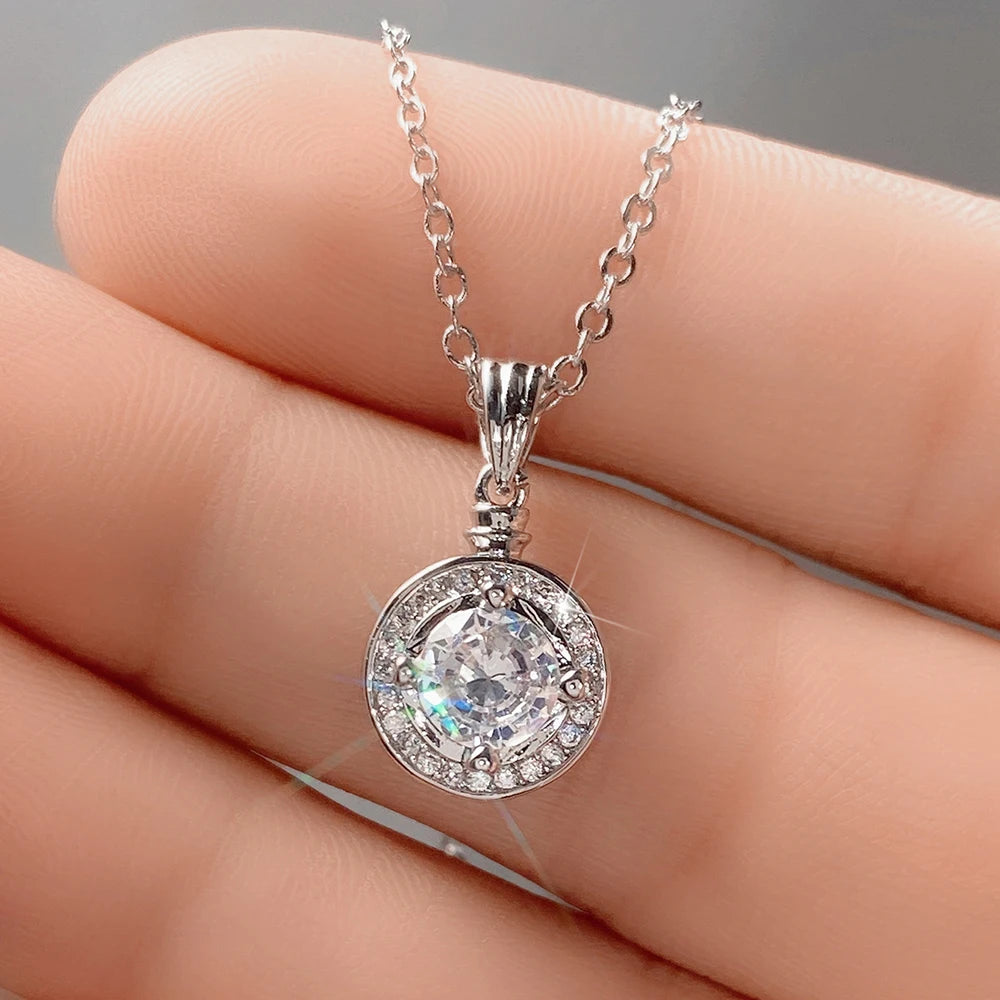 Trendy Necklace for Women Silver Color Aesthetic Bride Wedding Necklaces Fancy Love Circle Pendant Jewelry