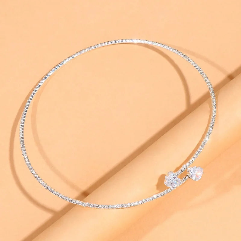 Fashion Rhinestone Heart Collar Choker Necklace for Women Simple Open Collar Necklace Jewelry Accessories