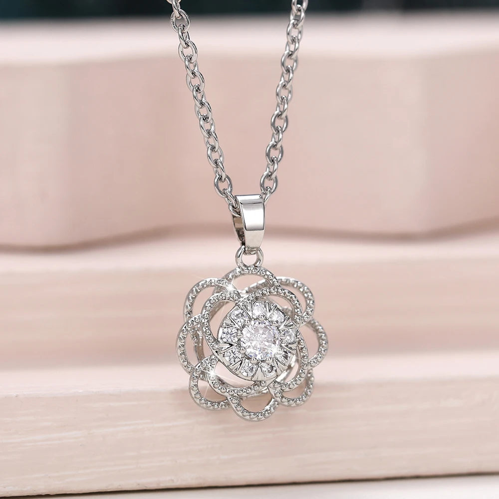 Trendy Necklace for Women Silver Color Aesthetic Bride Wedding Necklaces Fancy Love Circle Pendant Jewelry