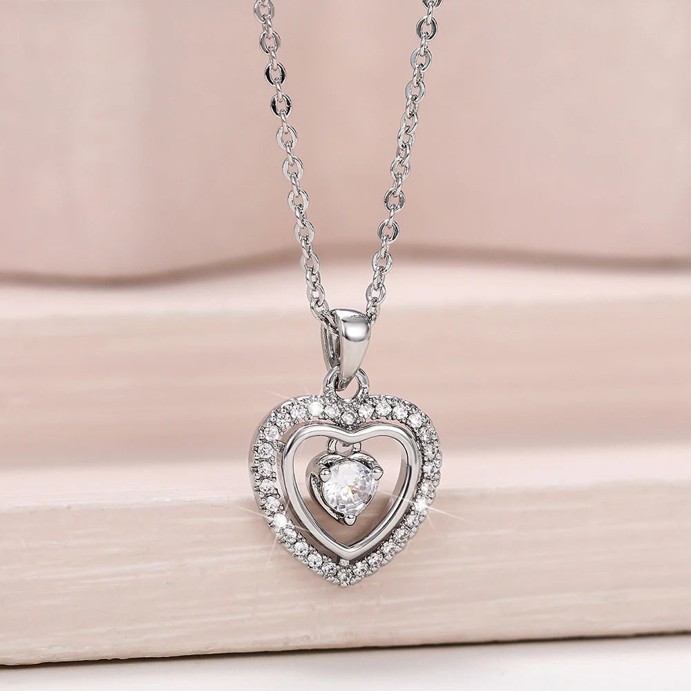 Trendy Necklace for Women Silver Color Aesthetic Bride Wedding Necklaces Fancy Love Circle Pendant Jewelry