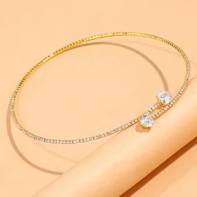 Fashion Rhinestone Heart Collar Choker Necklace for Women Simple Open Collar Necklace Jewelry Accessories