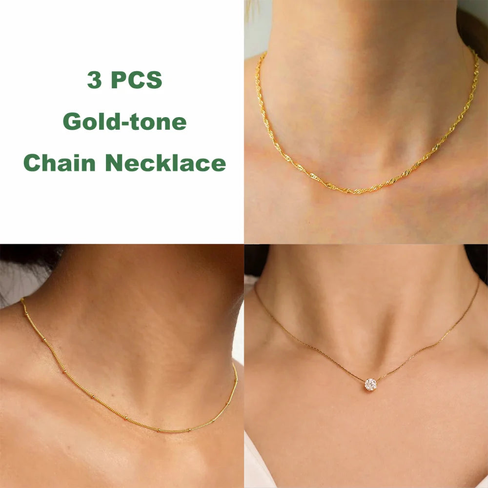 Gold Plated Stainless Steel Dainty Minimalist Zircon Charm Anti Tarnish Chain Round Clear Cz Stone Necklace for Women Jewelry