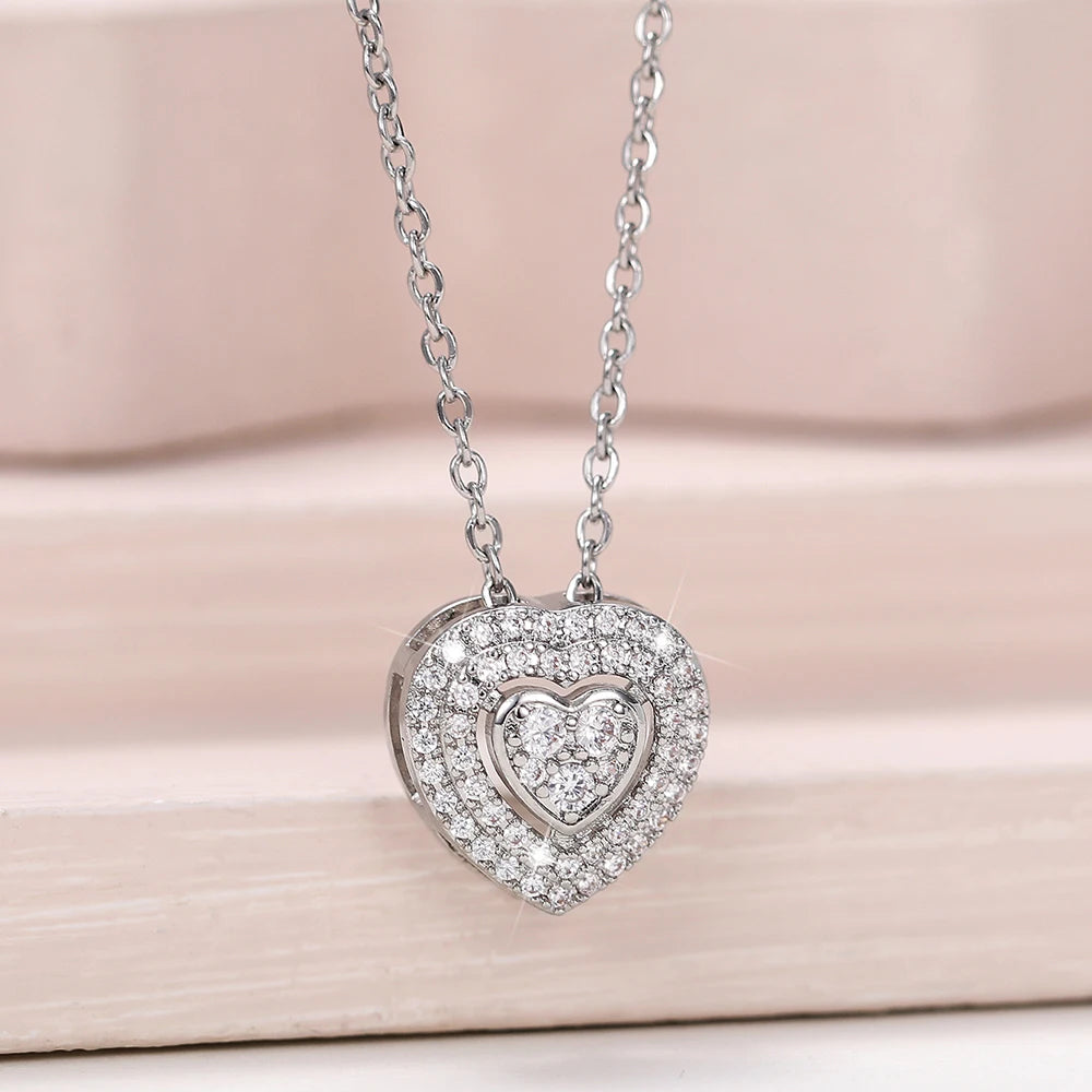 Trendy Necklace for Women Silver Color Aesthetic Bride Wedding Necklaces Fancy Love Circle Pendant Jewelry